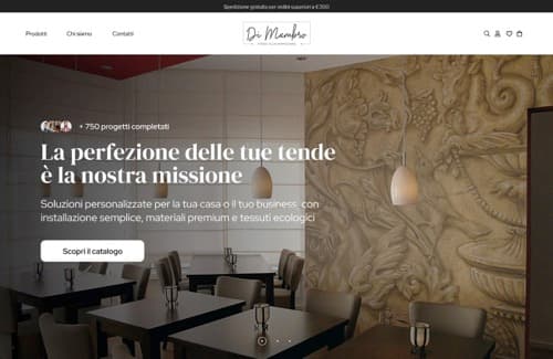 Home page del sito di un'azienda di tende