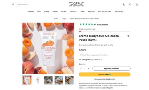 Scheda prodotto dell'e-commerce Toofruit